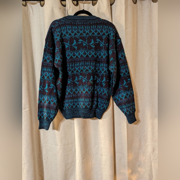 Vintage Retro Geometric Made In Korea Sweater Large Blue Purple - Picture 5 of 5